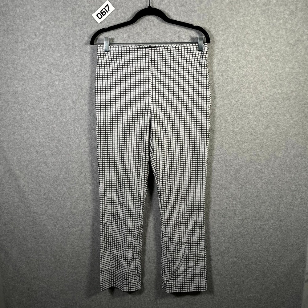 Rachel Zoe‎ Pants Womens 6 Black White Windowpane Print Flat Front Straight Leg